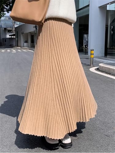 Women's Solid Color Korean High Waist Retro Pleated Slim Knitted A-Line Skirt3