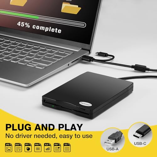 Floppy Disk Reader, External USB 2.0 & Type C Floppy Disc Reader, Portable 3.5 inch 1.44 MB Floppy Disk Drive for PC Laptop and Desktop with Windows 11/10/8/7/XP, Not Compatible with Mac and Chrome by RAAYOO - Image 4