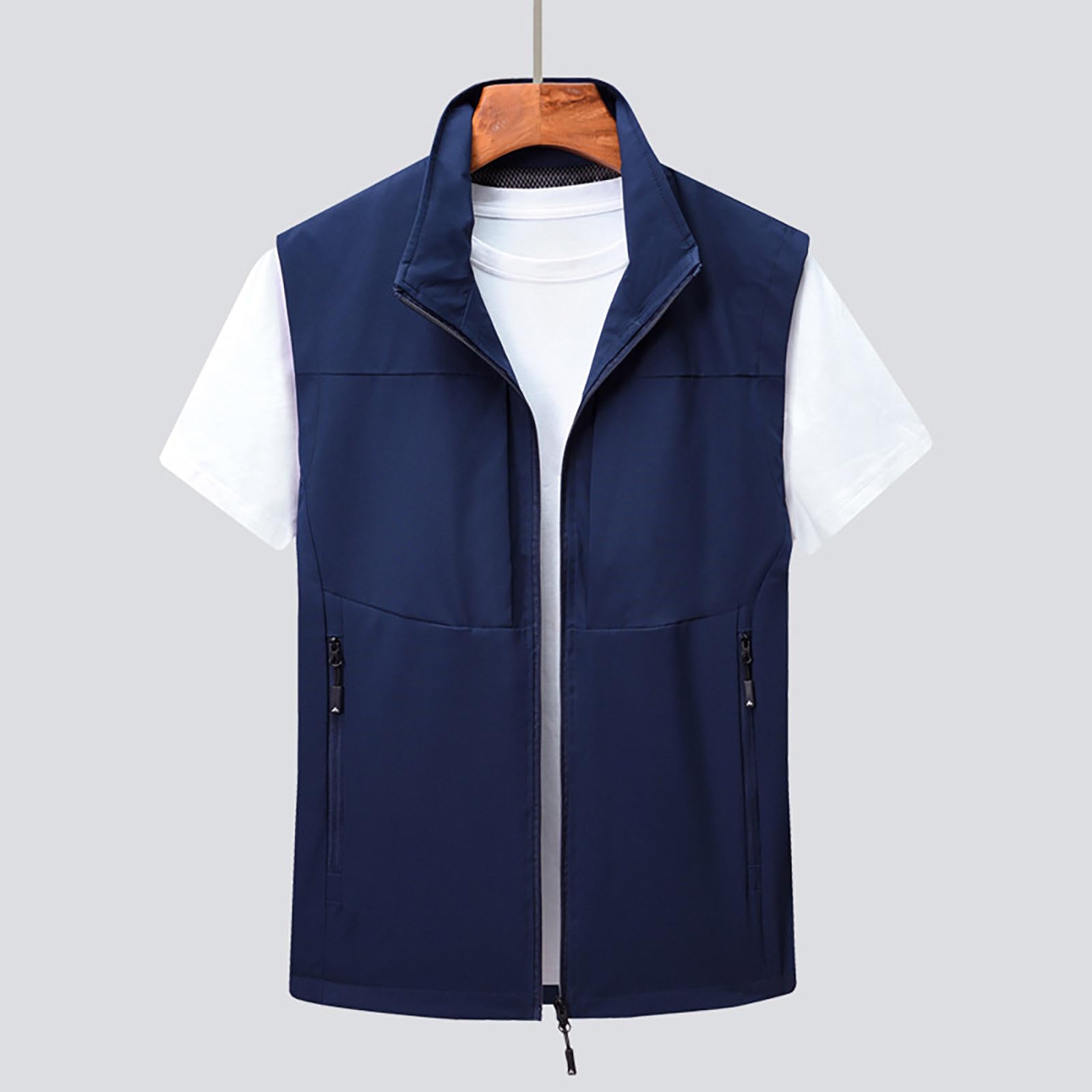 Chaleco ligero para hombre, chaleco sin mangas con cremallera y múltiples bolsillos funcionales, diseño de tela transpirable, resistente al viento y duradero, chaleco casual para viajes, senderismo y