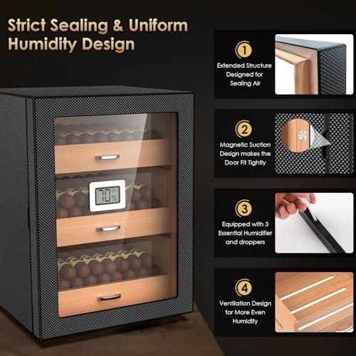 image for Mojgar Humidor Large Capacity (150 Cigars), Magnetic Door/Carbon Fiber