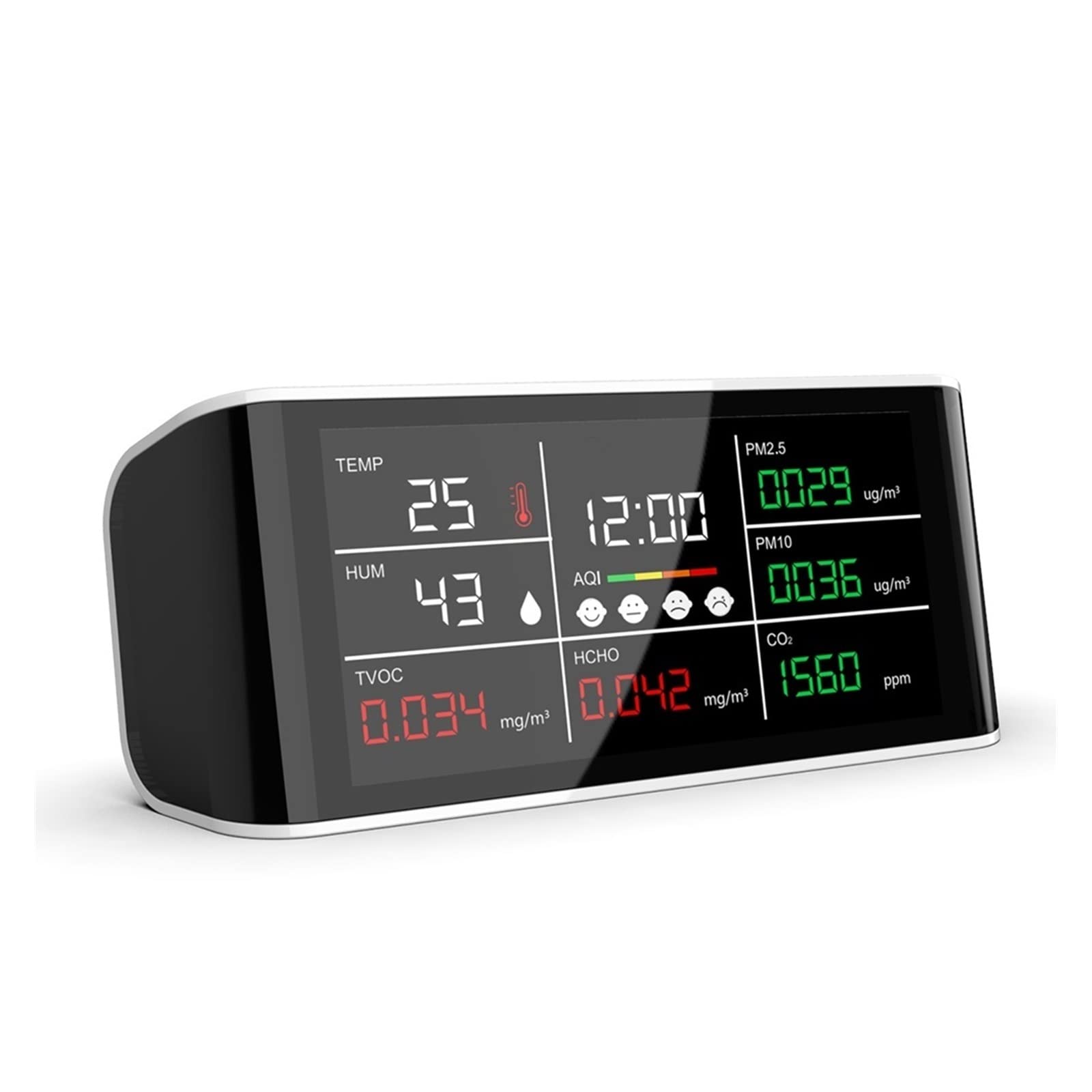 Llawqsm One Color Gas Detector, Dm69 Pm1.0 Pm2.5 Pm10 Co2 Formaldehyde Temperature Humidity