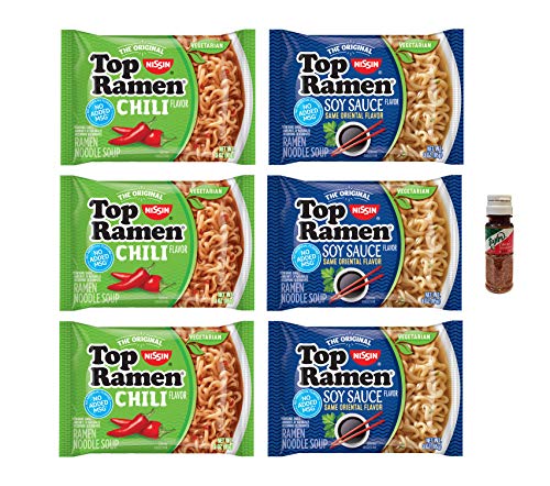 Nissin Top Ramen Noodles Vegetarian Soy Sauce Flavor And Chili Flavor 6 Count Includes 3 Of Each With Free Mini Tajin 35 Oz Buy Online In India At Desertcart In Productid