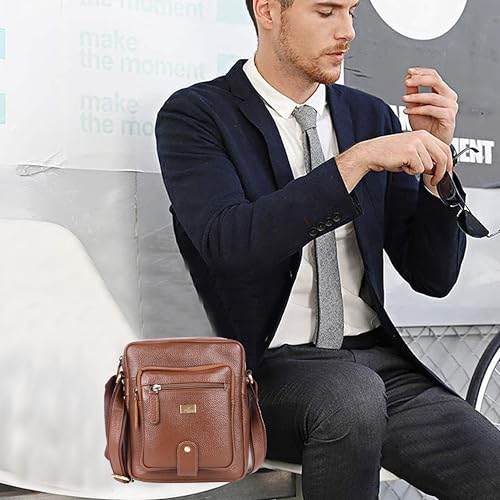 Image of Premium Genuine Leather Messenger Sling Bag for Men & Women - Multipurpose Crossbody Bag with Adjustable Strap & Multiple Pockets for Travel, Office, Work, College & Daily Use