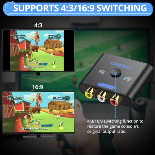 Image of CAMWAY Upgraded RCA to HDMI Converter - Higher Quality Images 16:9 /4:3 Conversion 1080P AV to HDMI Adapter for Wii /PS1 /PS2 /N64 /X-box /DVD /VCR,Mini Composite CVBS Video Audio Converter Supports PAL,NTSC