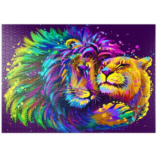 Un Leone Artistico e Colorato al Neon Abbraccia