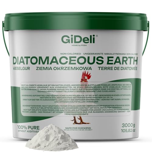 GiDeli Terre de diatomée pour litière de poules - Poudre d'argile de diatomées 100 % pure non-calcinée contre les acariens rouges - 3 kg