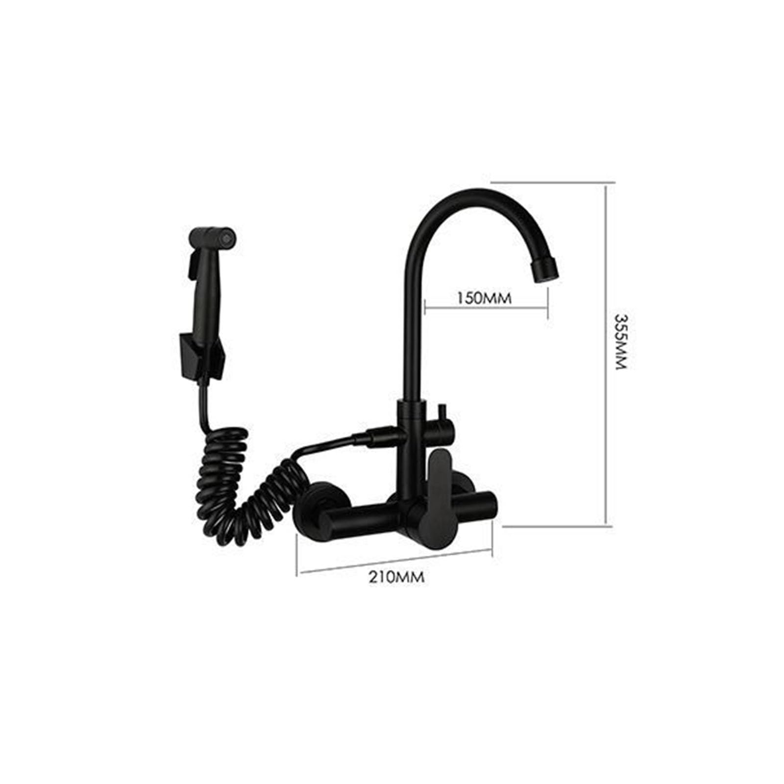 Grifo de Cocina Monomando de Pared con rociador, Grifo Monomando para Fregadero, caño Giratorio, Grifo Monomando de Cocina de 2 Orificios, Color Negro