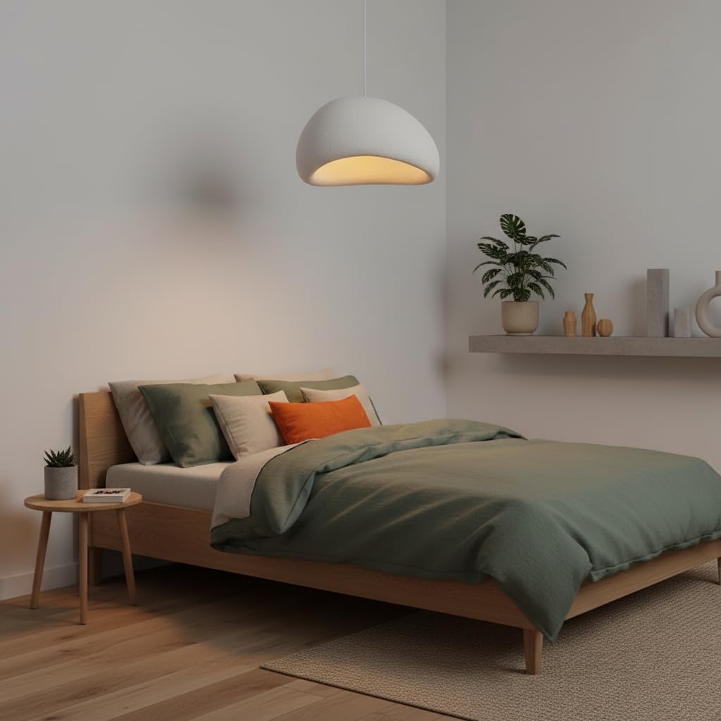 BARCELONA LED Wabi Sabi biała lampa wisząca, teksturowane wykończenie, gwint E27 Ø50 cm, styl japoński, naturalny japoński minimalizm, oświetlenie Wabi Sabi, do salonu, sypialni lub jadalni