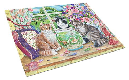 Caroline's Treasures CDCO0325LCB Tabla de Cortar de Vidrio Templado Grande Decorativa con Diseño Cats Just Looking in the fish bowl