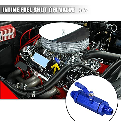 Vanne d'arrêt de carburant AN6 aluminium bleu avec commande levier câble - 3