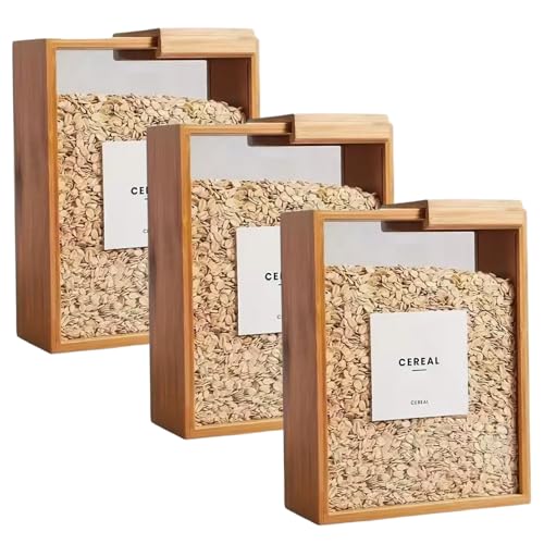 Hbbgdiy Cereal Storage Containers 3PCS 3L Wooden Lid Airtight Food Dispensers for Cereal Rice Flour Snacks and Pet Food Pantry Kitchen Organization