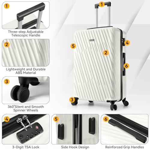 Image of Hoteel luggage Sets 3 Piece Carry on Luaagae Suitcases with Spinner Whells & TSA Lock(4-YEAR WARRANTY), Carry on Suitcase ABS Hard Shell Lightweight Travel Suitcases(20in /24in /28in, Beige)