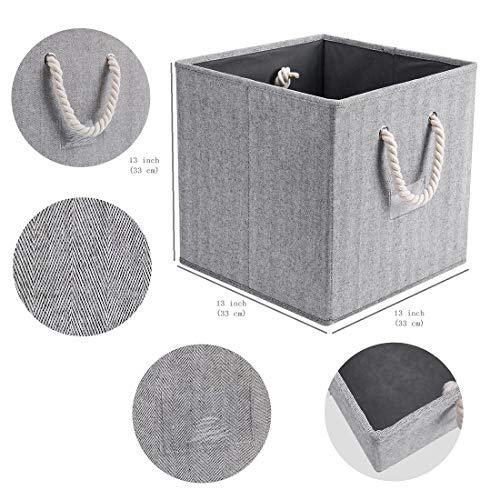 Robuy Cube Storage Bins,Grey Fabric Foldable Storage Bins,Set Of 3 Stroage Boxes With Cotton Rope Handles For Organizer Home,Office, Nursery 13X13X13 Inch #TOP2