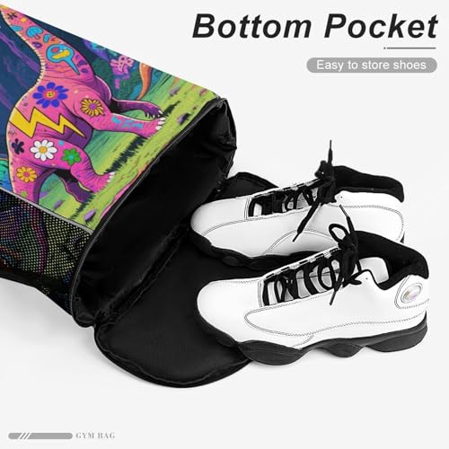 Small Gym Bag Graffiti Dinosaur Printed Drawstring Gym Bag for Men Lightweight Waterproof Drawstring Backpack for Women with Shoe Compartment for Travel Tourism Work And Fitness4