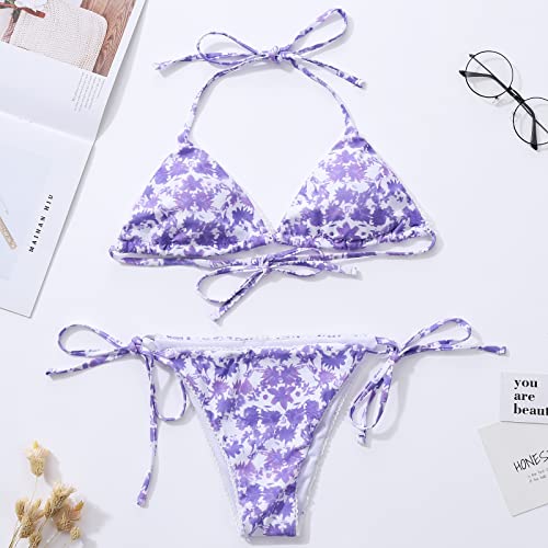 Image of Bikinis Swimsuit Set for Women Swimwear Triangle Bathing Suit Tie String Thong
