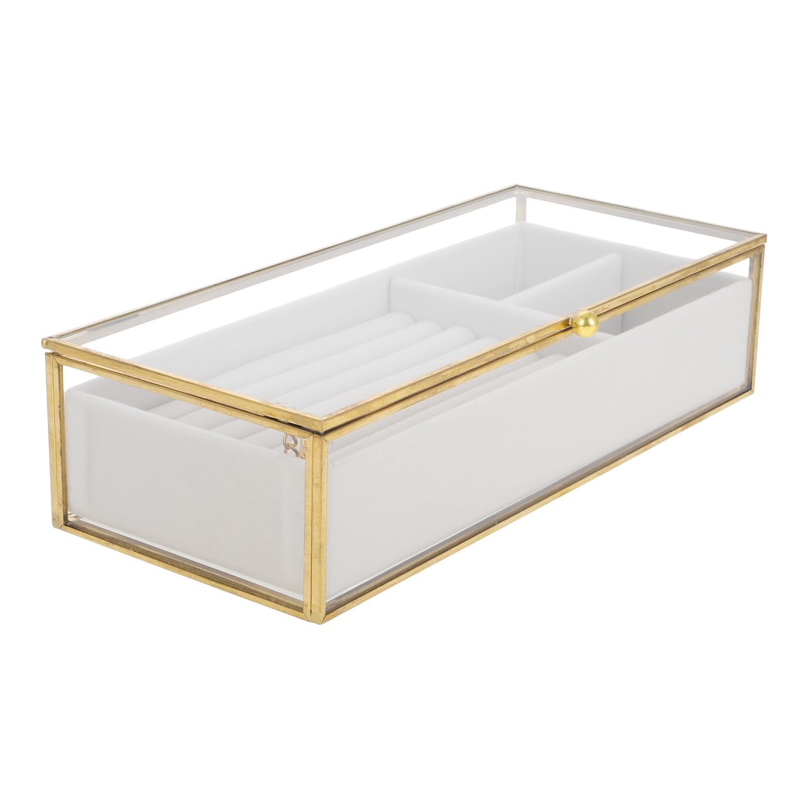 Joyero con Bandeja de Terciopelo Vintage Dorado con Diseño Compacto y Compartimentos Múltiples, Organizador de Caja de Pendientes para Anillos y Collares