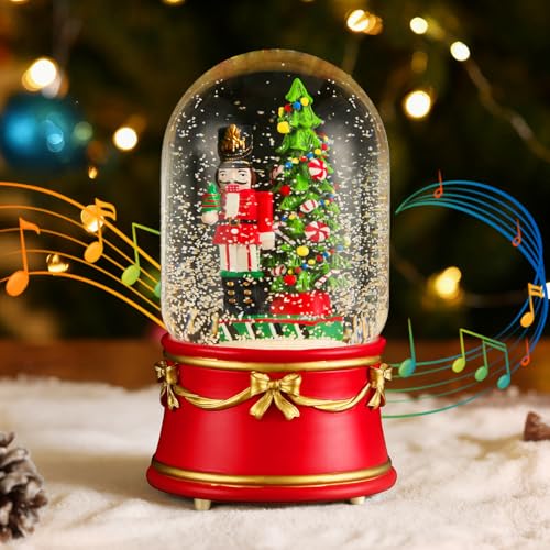 Lewondr Weihnachts-Schneekugel mit Musik und Licht, Nussknacker Zwerge...