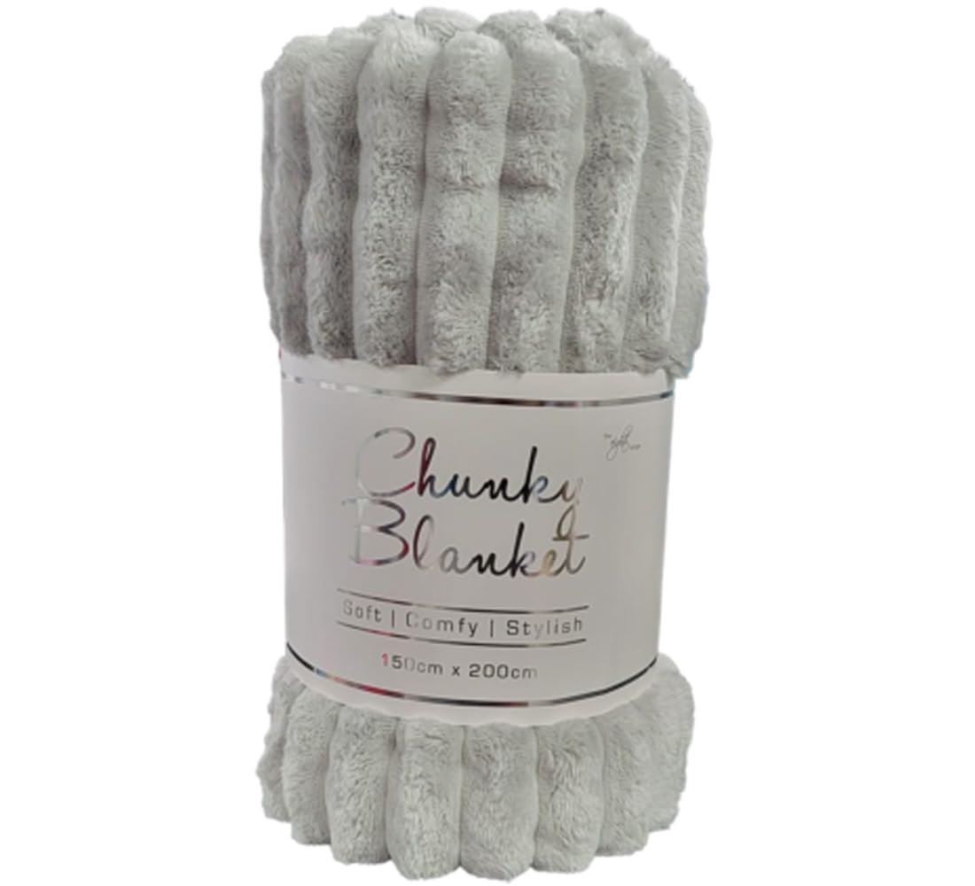 Soodie&Zuzu's Chunky Rib Teddy Fleece Blanket Throw Sofa Bed Couch Snuggle Throw Blankets Super Soft Luxurious Cozy Faux Fur Microfibre Fleece Throws 150 X 200 CM (Silver)