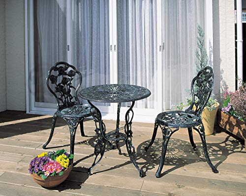 Takasho 3-Piece Bistro Set with Rose Design – Outdoor Patio Anti-...