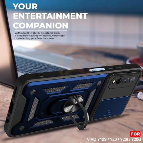 Image of Armor Bumper Back Cover Case for Vivo Y12s / Y20 / Y20i / Y20G | Rotating Camera Cover, Ring Holder & Kickstand | Heavy Duty & 360 Degree Protection Back Cover (Blue)