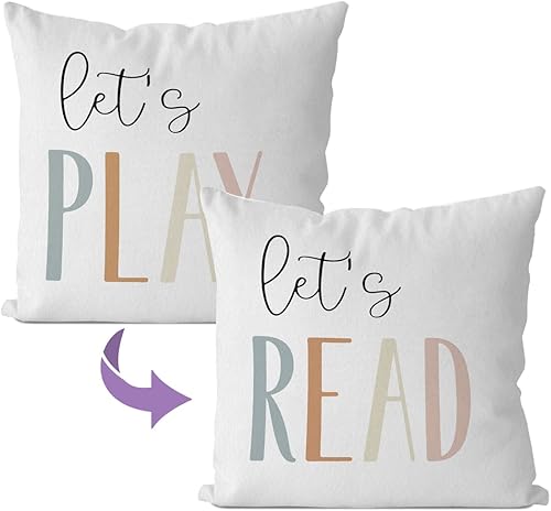 IWXYI Funda de almohada Boho Lets Read Lets Play de 18 x 18 pulgadas, funda de almohada educativa para decoración del hogar y sala de juegos, funda