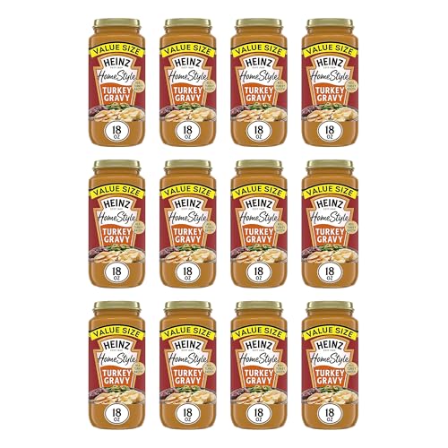 Image of Heinz HomeStyle Turkey Gravy, Classic Savory Flavor, Meal Enhancer No Artificial Preservatives Thick Creamy Texture for Mashed Potatoes Meat, 18 Ounce (Pack of 12)