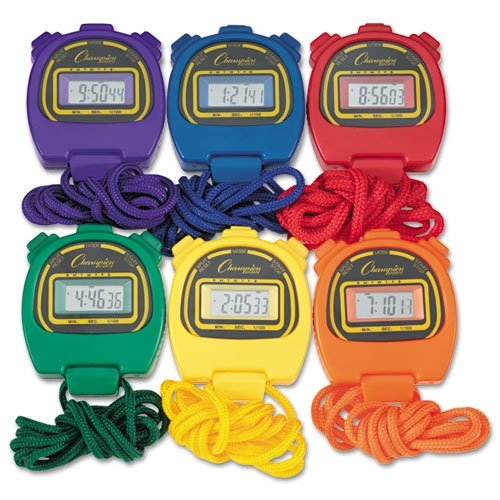 Champion Sports Water-Resistant Stopwatches, 1/100 Second (Set of 6)