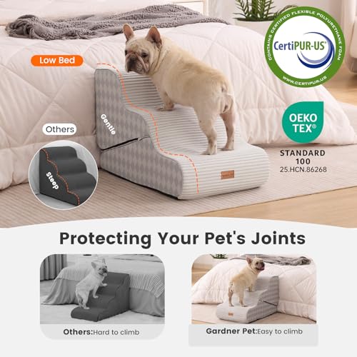 Image of Gardner Pet Dog Stairs for Small Dogs 16.5 inch H, 2 in 1 Transformable 3-Step Pet Stairs and Ramp, Dog Steps for Couch Bed (13-20 in) Non-Slip Waterproof Cover and CertiPUR-US Certified Foam, Checked