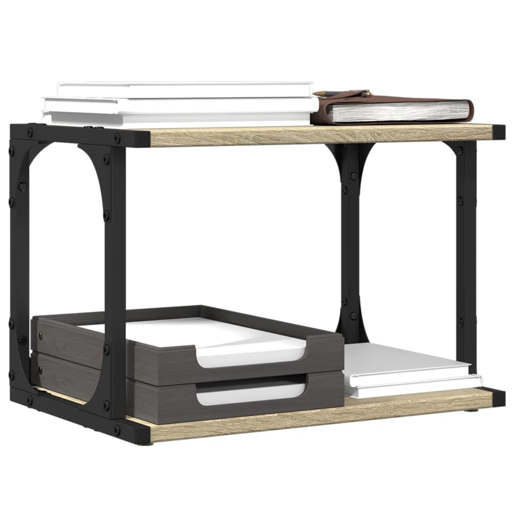 Druckerständer Sonoma-Eiche mit 2 Ablagen und 4 Rollen, 41x28x33,5 cm, fahrbarer Büro Organizer mit Stauraum und Ablage, mobiler Druckerwagen für Homeoffice und Arbeitszimmer