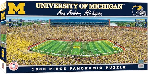 Image of MasterPieces - 1000 Piece Jigsaw Puzzle, NCAA Michigan Wolverines, Panoramic Football Stadium View, Fun for Adults and Family, 13 inch x39