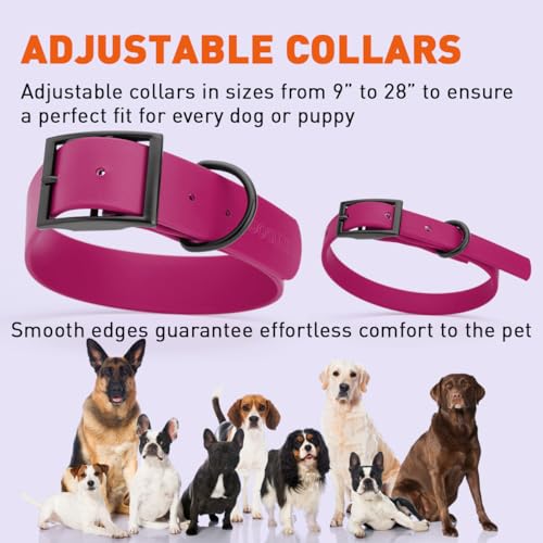 Image of Dogline Biothane Waterproof Dog Collar Strong Coated Nylon Webbing with Black Hardware Odor- Proof for Easy Care Easy to Clean High Performance Fits Small Medium or Large Dogs, Magenta Pink