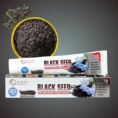 Natural Black Seed Toothpaste (5-Pack) Fluoride-Free & Paraben-Free Herbal Toothpaste for Sensitive Teeth with Lemongrass, Orange Peel & Green Tea Fresh Breath & Oral Care