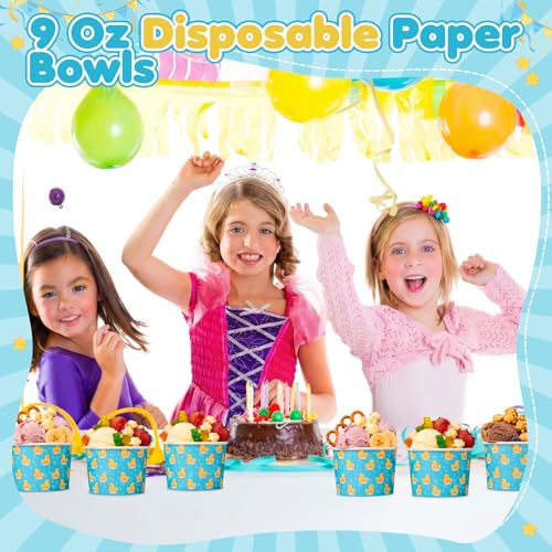 Image of Funnymoom 50 Pack Rubber Duck Ice Cream Cups 9 oz Yellow Duck Disposable Dessert Bowls Paper Soup Bowls Bubble Bath Rubber Ducky Snack Cups for Hot or Cold Food for Baby Shower Birthday Party Supplies