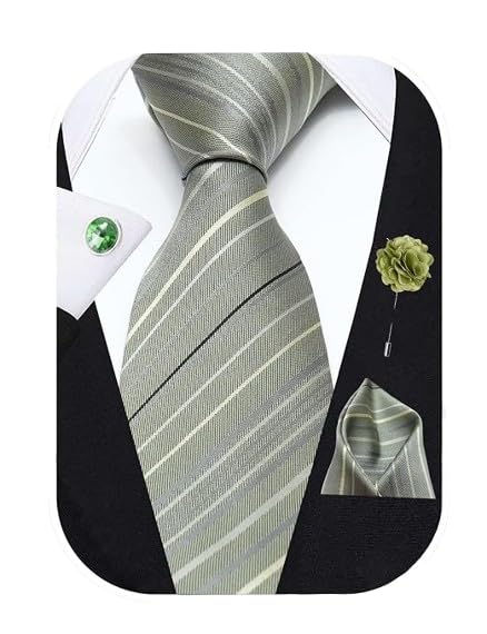 Tie Set for Men - Forest Green, Self Textured | Necktie Gift Box with Cufflinks, Pocket Square & Lapel Pin-image-36