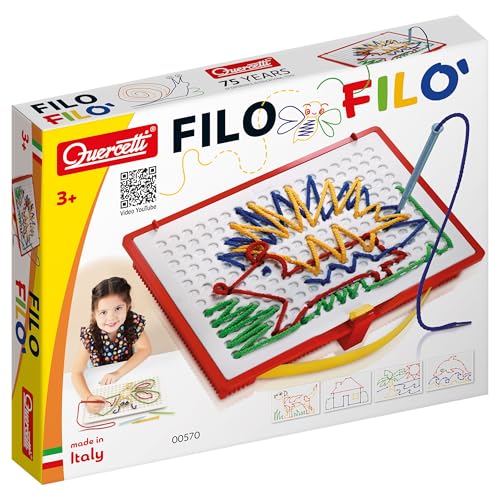 Quercetti Filo Filò, Giochi creativi con Fili Colorati per Bambini 3 Anni, Attività Manuali Educative, Giochi Bambini...