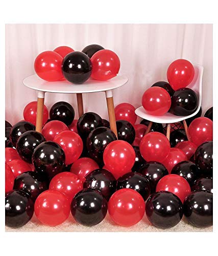 Rozi Decoration Red and Black Balloons for Decoration | Metallic Balloons for Birthday | Anniversary Balloons -Pack of 50 Piece