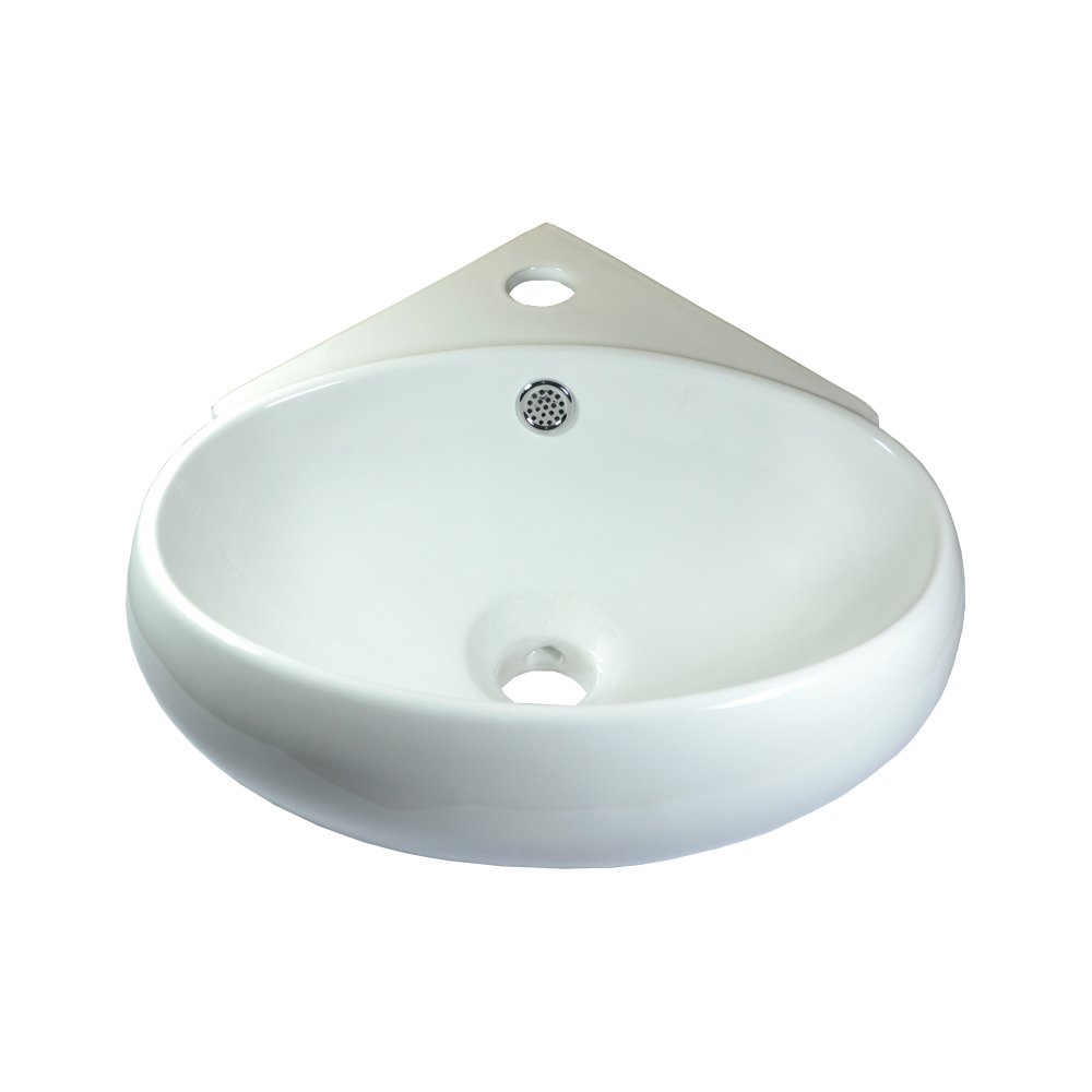Omeere - Lavabo de cerámica para esquina (39 x 37,5 cm, montaje en pared, ovalado, semicírculo), color blanco