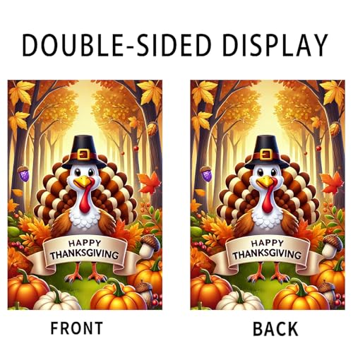Image of Nuxovilar Welcome Garden Flag Fall Garden Flag 12x18IN | Turkey Pilgrim Hat Double - Side For Thanksgiving Decor Fall Yard Patio Porch Decor