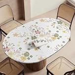 Highdi Waterproof Oval Tablecloth Cover - Oxford Cloth - Elastic Fitted for Kitchen/Garden Oval Tables, Stain-Resistant Wipe-Clean Floral Printed Table Cover (Flower clusters,116x162cm)
