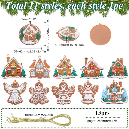 SUNNYCLUE 1 Box 11Pcs Mini Tree Ornaments Christmas Tree Decorations Gingerbread Man House Angel Snowman Ornament Small Winter Ornaments Plastic Xmas Ornaments for Home Party Hanging Supplies - Image 2
