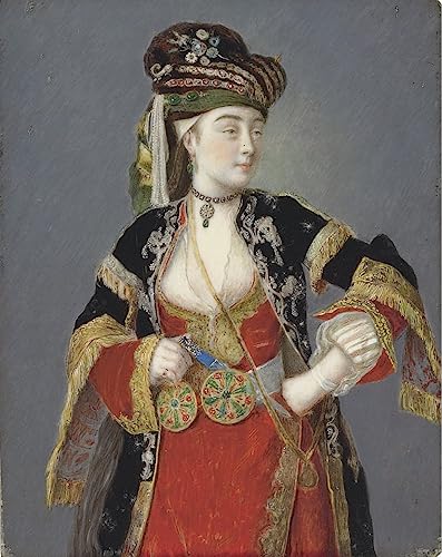 Pintura sobre lienzo de Laura Tarsi vestida de turco, decoración elegante de 60x90cm