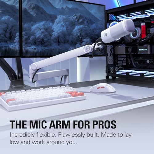 Image of Elgato Wave Mic Arm Pro White, Gas Spring Mic Arm | Supports up to 3kg, Silent gas-spring adjustment, Hidden cable channels, Padded clamp, Compatible with most mic brands