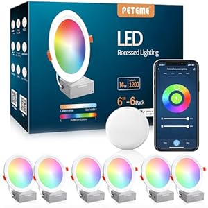 Smart LED Recessed Lighting 6 Inch, IC Rated & ETL Certified Recessed Ceiling Light, RGB & Cool & Warm White Dimmable Color Changing Downlight Work with Alexa/Google, Sync to Music, 1200Lumen,6 Pack