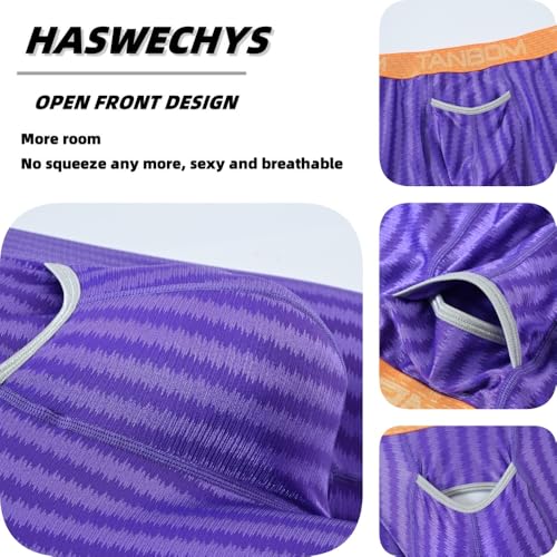 Mens Sexy Vertical Stripe Boxers Briefs Front Opening Pouch Bulge Enhancing Underwears3