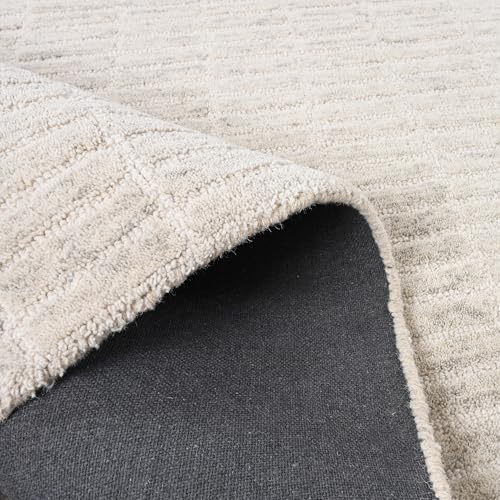 Image of Restoration and Renovation Hand-Tufted 100% Wool Area Rug - Unique Modern Geometric Grid Pattern, Soft Plush Textured Carpet for Living Room, Bedroom, Dining Room & Entryway (Grey, 7.6' x 9.6')