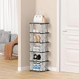 HOMREALM 6-stufiger Schuhregal-Aufbewahrungsorganisator, stapelbares Schuhregal für den Schrank, freistehendes Schuhregal für den vertikalen Turm im Eingangsbereich, Schwarz und Weiß