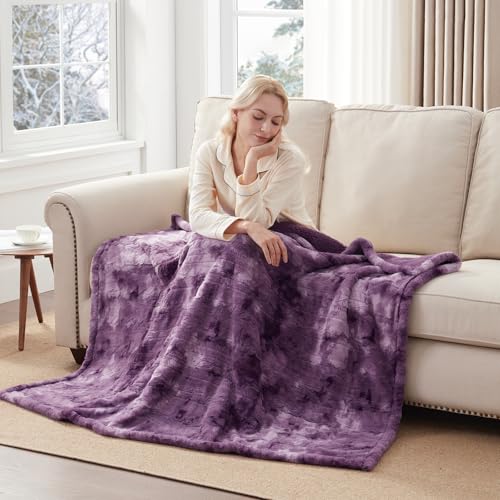 Image of Westinghouse Electric Heated Throw Blanket, Faux Fur with 6 Heating Levels & Auto Off, Soft Cozy Sherpa Washable Blanket (50 inch x 60 inch, Purple)