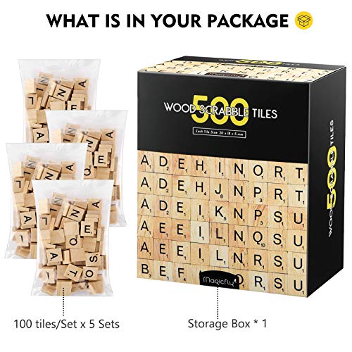 Magicfly 500 Pieces Letter Tiles, Wooden Scrabble Tiles For Crafts, A-Z Capital Wood Letters For Crafts, Spelling,Scrabble Crossword Game #TOP3