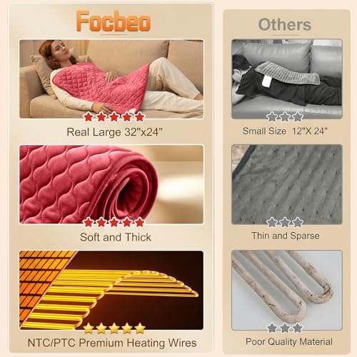 Image of King Size Heating Pad for Back Pain 32 inchx24 inch Extra Large Electric Heating Pad for Period Cramps Relief & Body Neck Shoulder Auto Shut Off Heat Pad Temperature Settings Machine Washable Red
