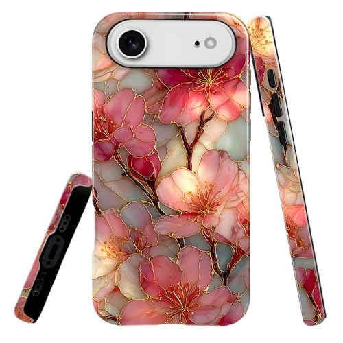Coque iPhone 17 Air fleurs roses effet vitrail en TPU antichoc